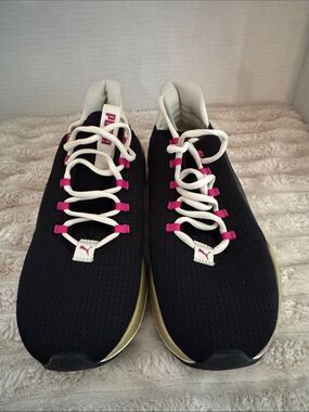 PUMA Women's Black Athletic Sneakers with Pink Accents